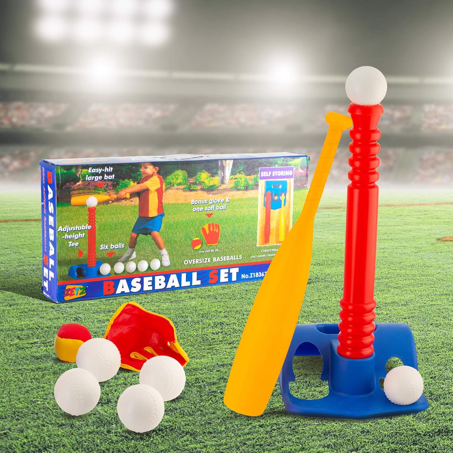 Tee-Ball Sport Set - 6 Balls and 1 Soft Ball with Bat & Glove to Develop Baseball & Softball Skills - Primary Color Set for Kids in Carry Case: Toys & Games