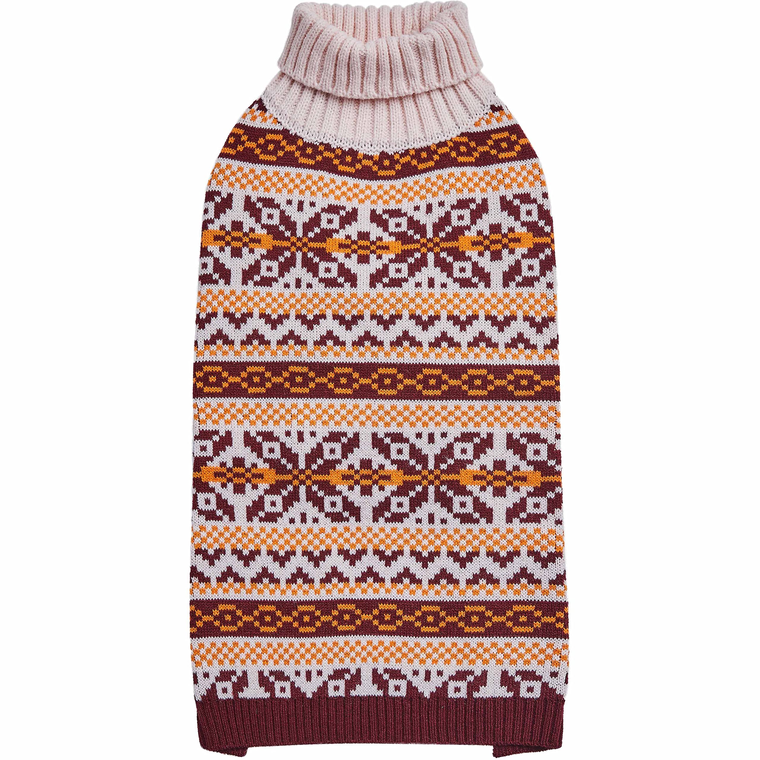 Blueberry Pet Artisan Everyday Turtleneck Fair Isle Fall Winter Pullover Dog Sweater in Beige, Back Length 36cm, Warm Clothes for Medium Dogs