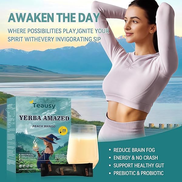 YERBA MATE – PEACH MANGO INSTANT TEA POWDER – 3-IN-1 SUPER DRINK: BRAIN FOG BUSTER WITH YERBA-INFUSED MAGIC – CLEAN ENERGY & GUT HEALTH BOOST | LOW SUGAR, 20 SERVINGS