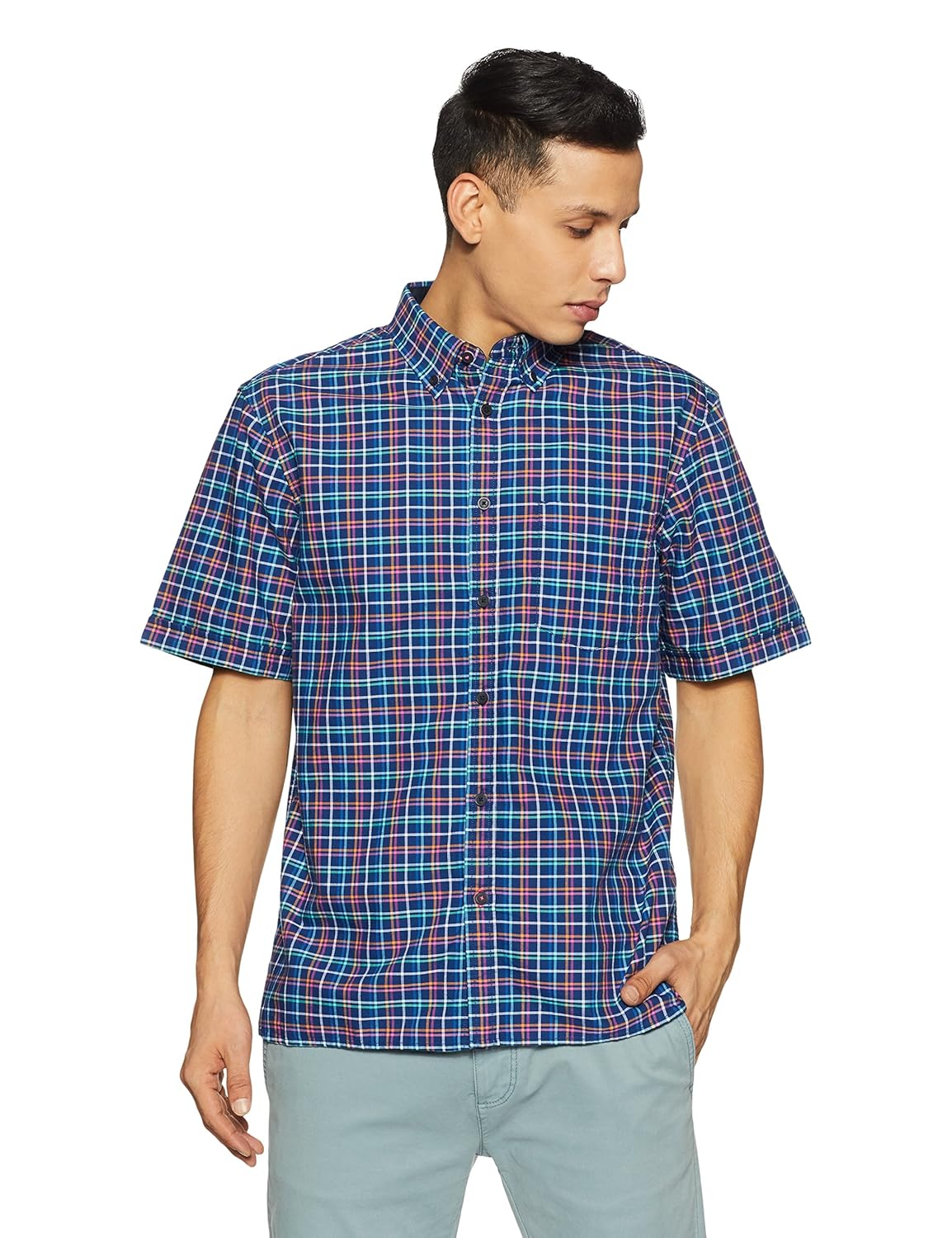 marks & spencer men's checkered regular fit casual shirt