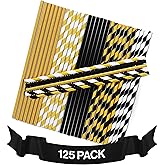 Party On Tap Black and Gold Straws - Great for Gold Party Decorations, Graduation, Bachelorette, Wedding, New Years Eve Parties - 125 Biodegradable Disposable Paper Straw Pack