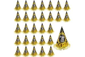 Haconba 30 Pack Happy New Year Party Hats New Years Eve Paper Cone Hats with Foil Tassel for New Years Eve Decor Gift Party Supplies Photo Prop