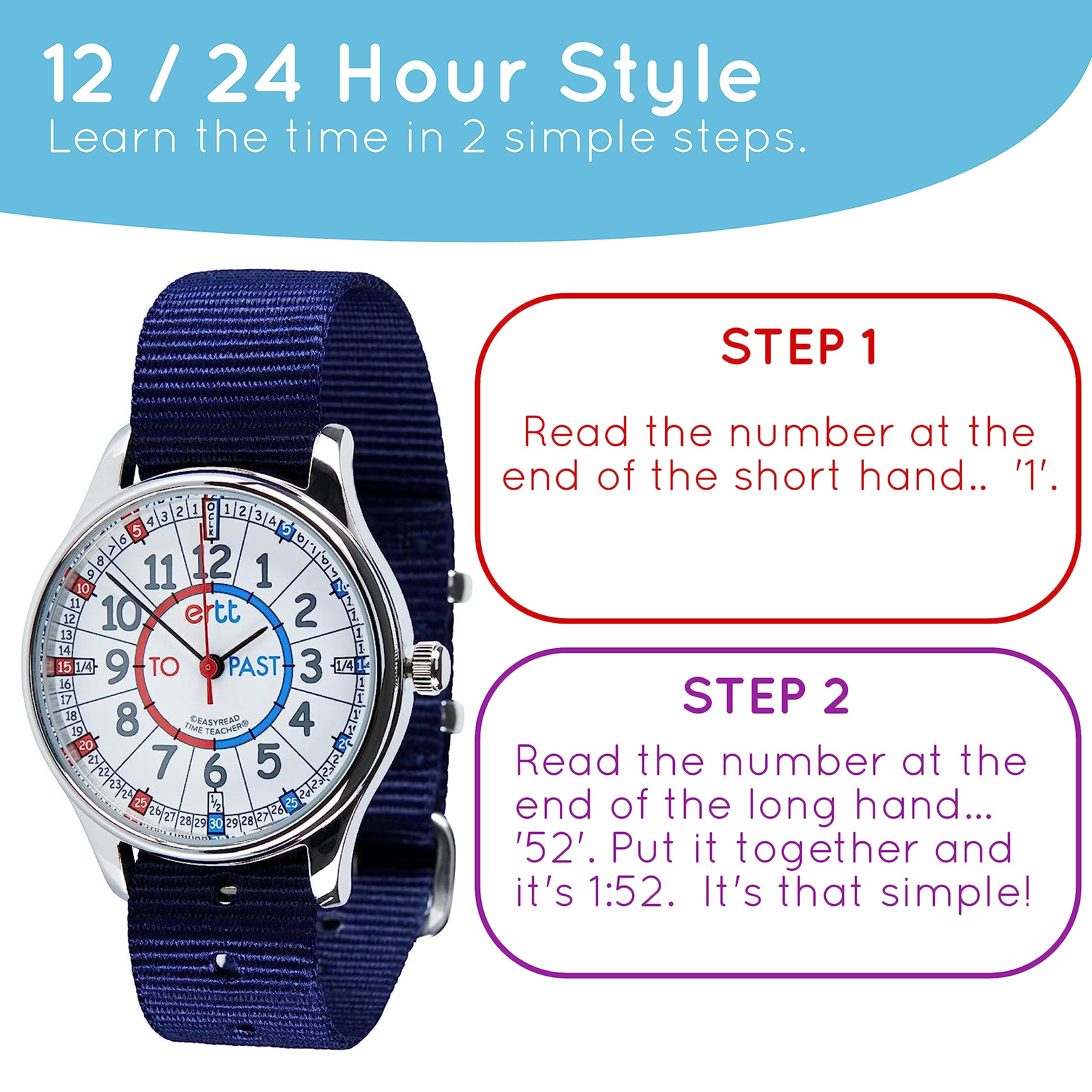 ertt EasyRead Time Teacher Waterproof Kids' Watch - Boys & Girls Time Teacher Watch with 12-24Hr & Easy to Read Dial