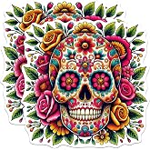 (2 Pack) Floral Sugar Skull Dia De Muertos Stickers - Floral Mexican Sugar Skull - 5 Inches On Longest Side - Premium Vinyl Decal - Sticks to Any Smooth Flat Surface - Made in USA - BMCS2061
