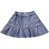 Flofallzique Girls Jean Skirt Pleated Blue Mini Kids Denim Skort with Short Underneath