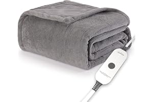 Sunbeam Electric Throw Royal Luxe Microplush Heated Blanket, 4 Heat Settings, 4-Hour Auto Shut-Off, Fast Heating, Warm and Cozy, Dove Grey Color, 50" x 60"
