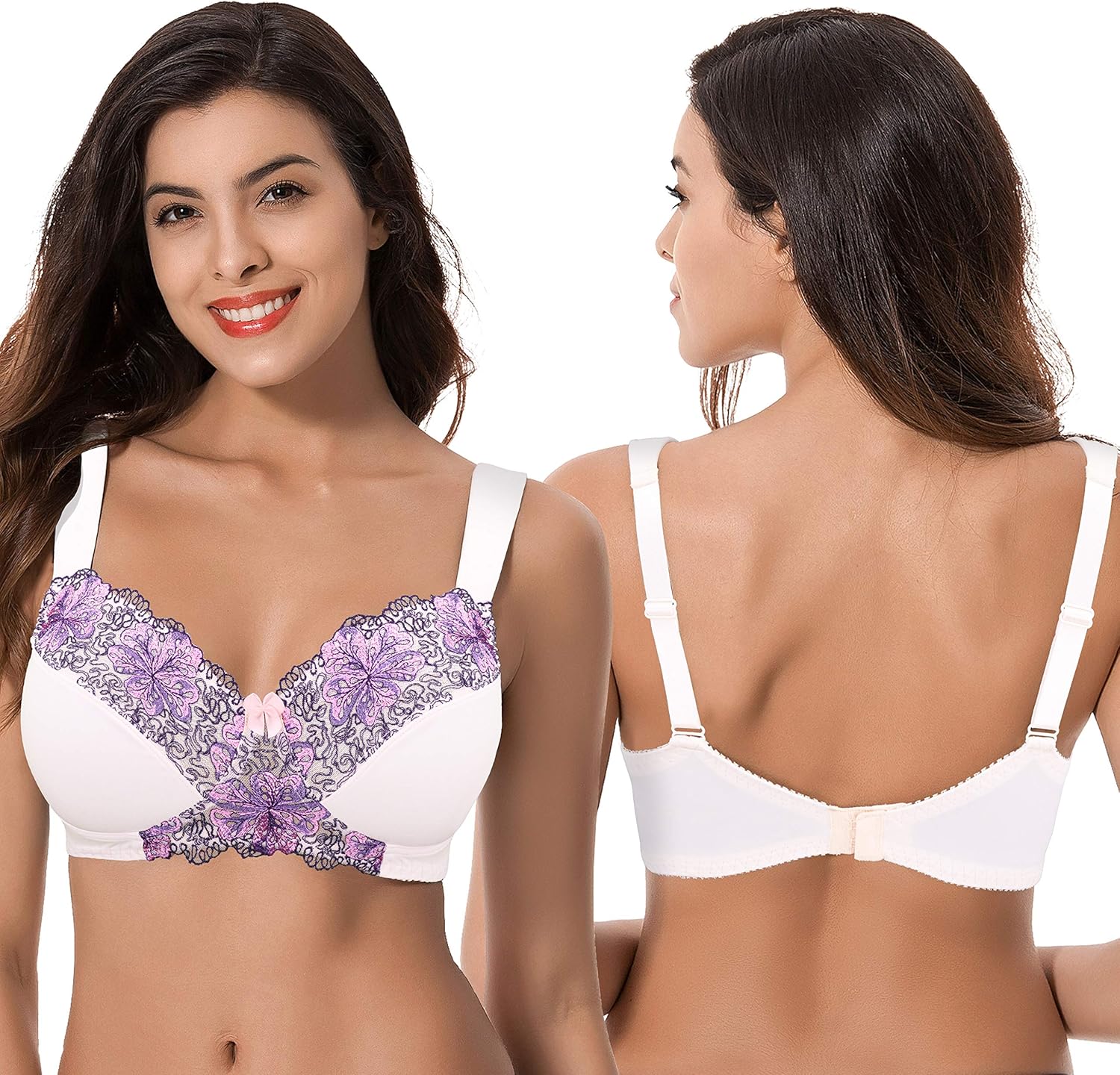 Curve Muse Women's Plus Size Minimizer Wireless Unlined Bra with Embroidery Lace at  Women’s Clothing store