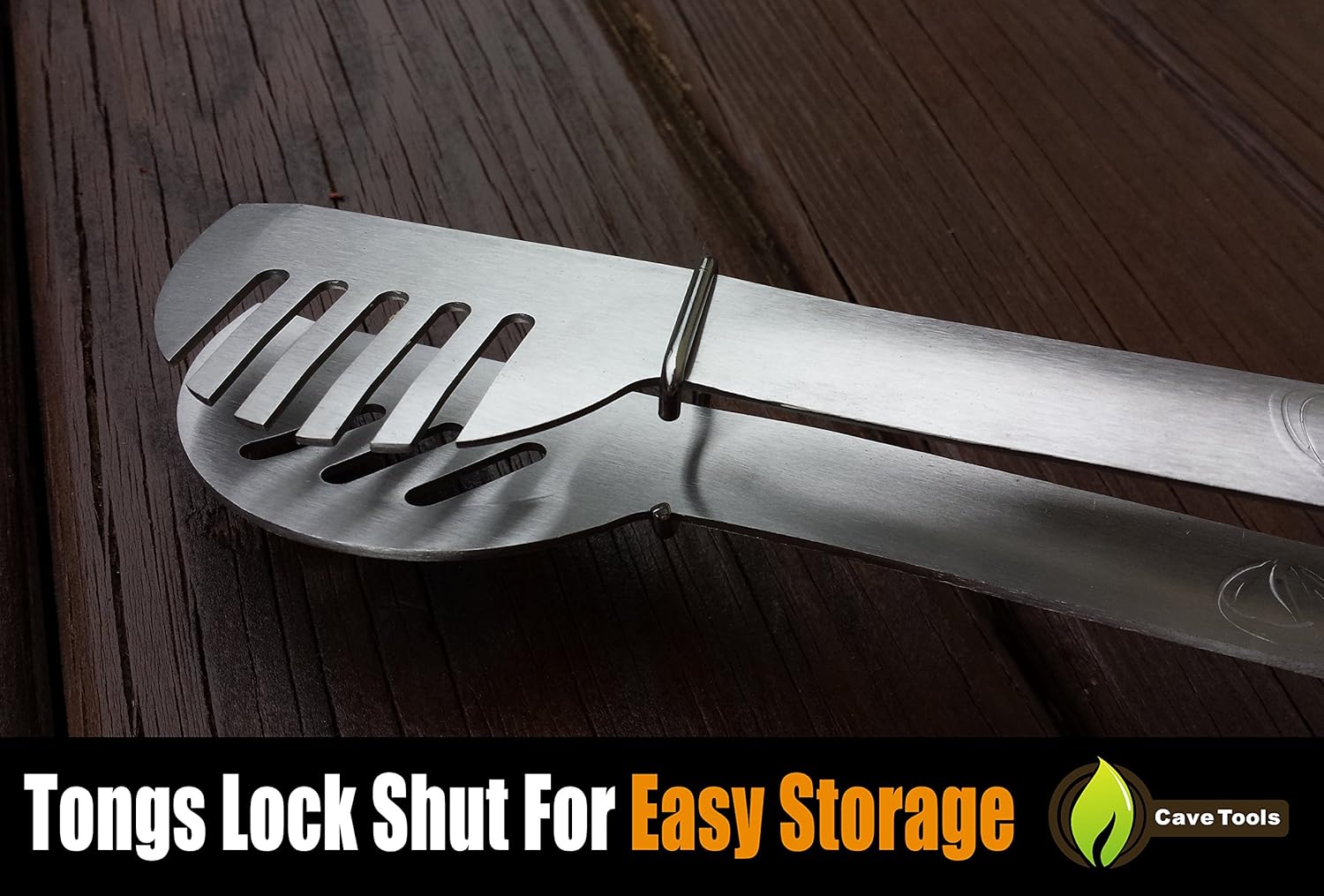 Grill Tongs - 20% Thicker Stainless Steel Won't Bend - Dishwasher Safe 17" Long Handle Protects from BBQ Heat - Locking Bracket For Easy Storage - Cooking in Kitchen or on Weber Barbecue - Cave Tools: Kitchen & Dining