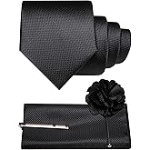 JEMYGINS Mens Tie and Lapel Pin with Pocket Square Tie Clip Sets for Casual and Business 4PCS