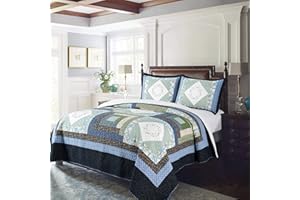 KASENTEX Authentic 100% Cotton Patchwork Quilt Easy-Clean Luxurious Soft Royal Blue Floral – Coastal Embroidery Oversize Bedspread – Machine Washable, King 110x96”, Coastal Blue