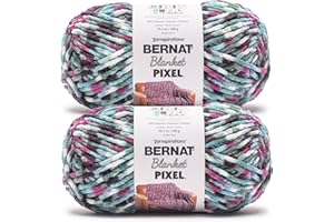 Bernat Blanket Pixel 8 Bit Teal Yarn - 2 Pack of 300g/10.5oz - 100% Polyester - #6 Super Bulky - 191 Yards - Knitting/Crochet