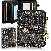 Bistup Wallet for Women Cute Small Card Wallet Genuine Leather Rfid with Keychain for Ladies Teen Girls Female Girly Aesthetic Sun Moon Stars Unique Kawaii Pretty Modern Bifold Credit Card Holder