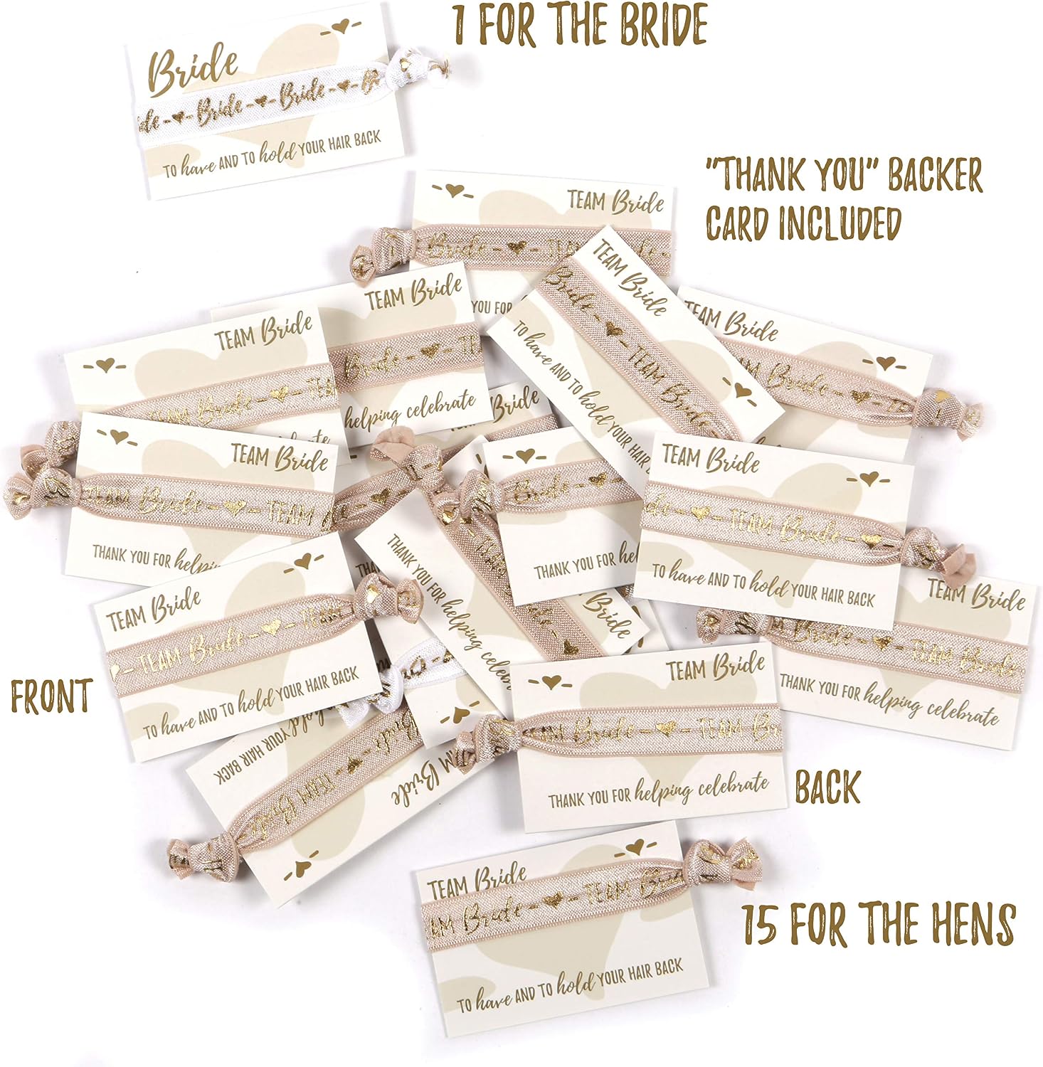 chicChick NEW Hen Do Hair Bands, Hen Party Wristbands, Pack of 16 (15 x Team Bride, 1 x Bride)