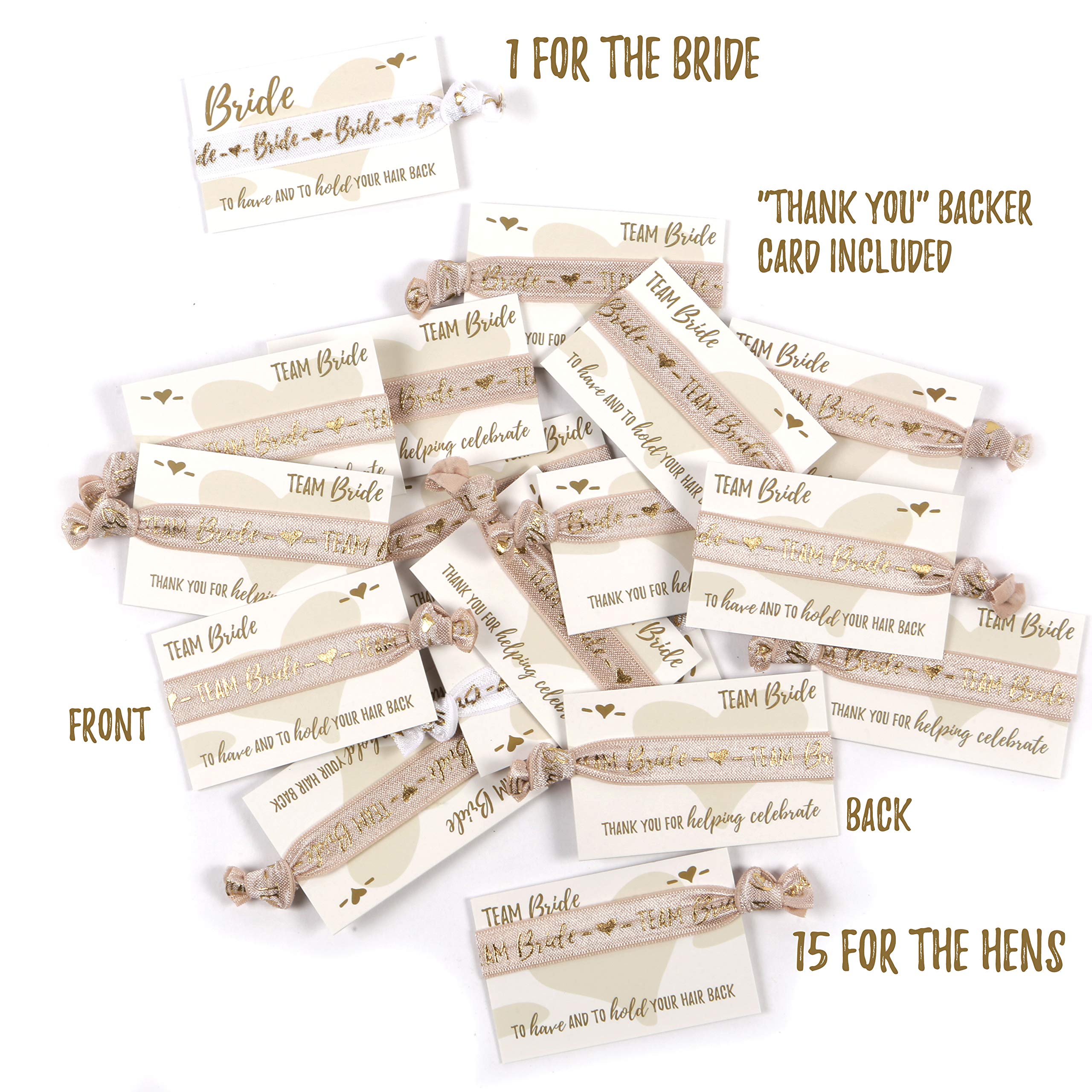 chicChick NEW Hen Do Hair Bands, Hen Party Wristbands, Pack of 16 (15 x Team Bride, 1 x Bride), Classy Hen Party Favours for Guests, ROSE GOLD