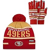 FOCO NFL unisex-adult Nfl Team Logo Adult Stretch Gloves With Big Wordmark Strip Pom Knit Hat Beanie Set