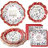 Kate Aspen 62pc Christmas Tableware Set Holiday Dinner Party Kit - 16pcs 7 inch & 9 inch Heavy Duty Disposable Party Plates, 30pcs 6.5 inch Durable Paper Napkins