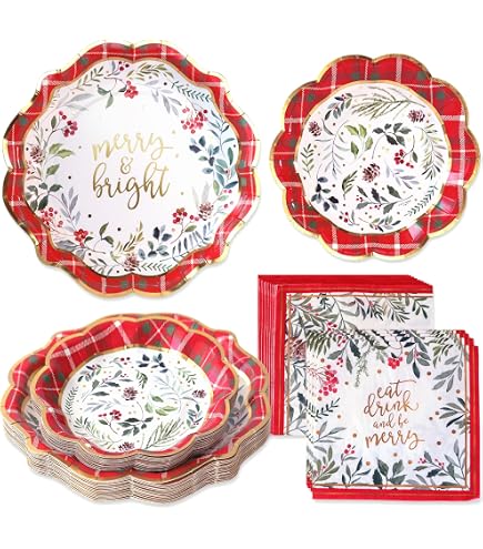 Mulbozy 100 Pcs Christmas Paper Plates Disposable 9 Inch - Santa, Elves, Reindeer & Snowmen Designs