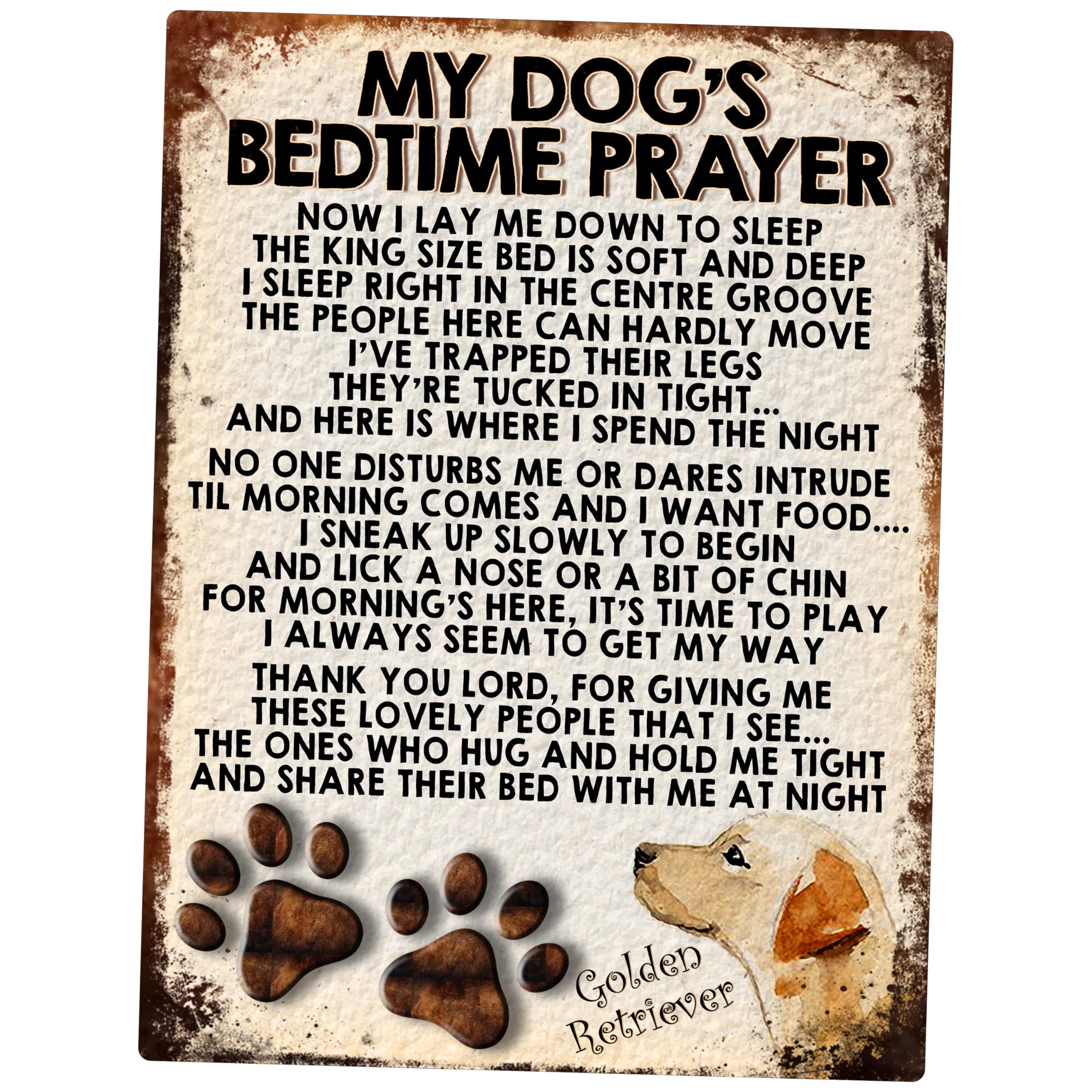 MY DOG'S BEDTIME PRAYER RETRO STYLE METAL TIN SIGN/PLAQUE (GOLDEN RETRIEVER)
