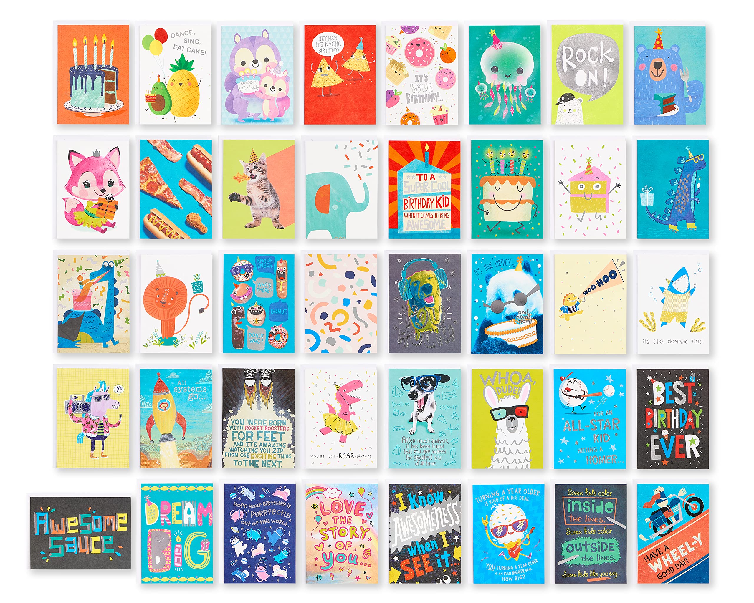 UK Greetings Multipack of 40 Birthday Cards for Boys/Girls/Kids - Bright Designs with Keepsake Box