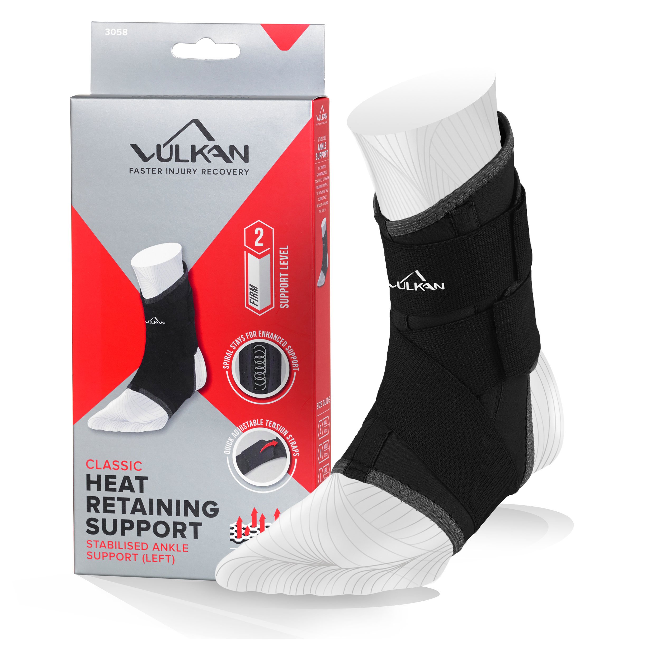 VULKAN Classic Left Ankle Brace, Large, Ankle Support for Rolled Ankles, Sprains, and Strains, Compression Sleeve for Athletes and Exercising, Stabiliser for Achilles Injuries and Plantar Fasciitis