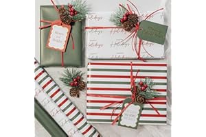 ZICOTO Beautiful Christmas Gift Wrapping Paper Rolls For Small & Medium Size Gifts - Set of 3 Quality Paper Rolls With Vintage Designs - Add a Touch of Magic to Every Gift You Wrap - 17 in x 120 in/Roll