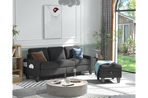 Sunrise Coast Sectional L-Shaped Sofa Modern Linen Fabric 3-Seat Couch with Convertible Storage Ottoman Dark Grey Living Room Furniture Set for Apartment Loft Small Spaces