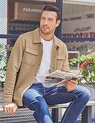 COOFANDY Shacket Mens Long Sleeve Quilted Shirt