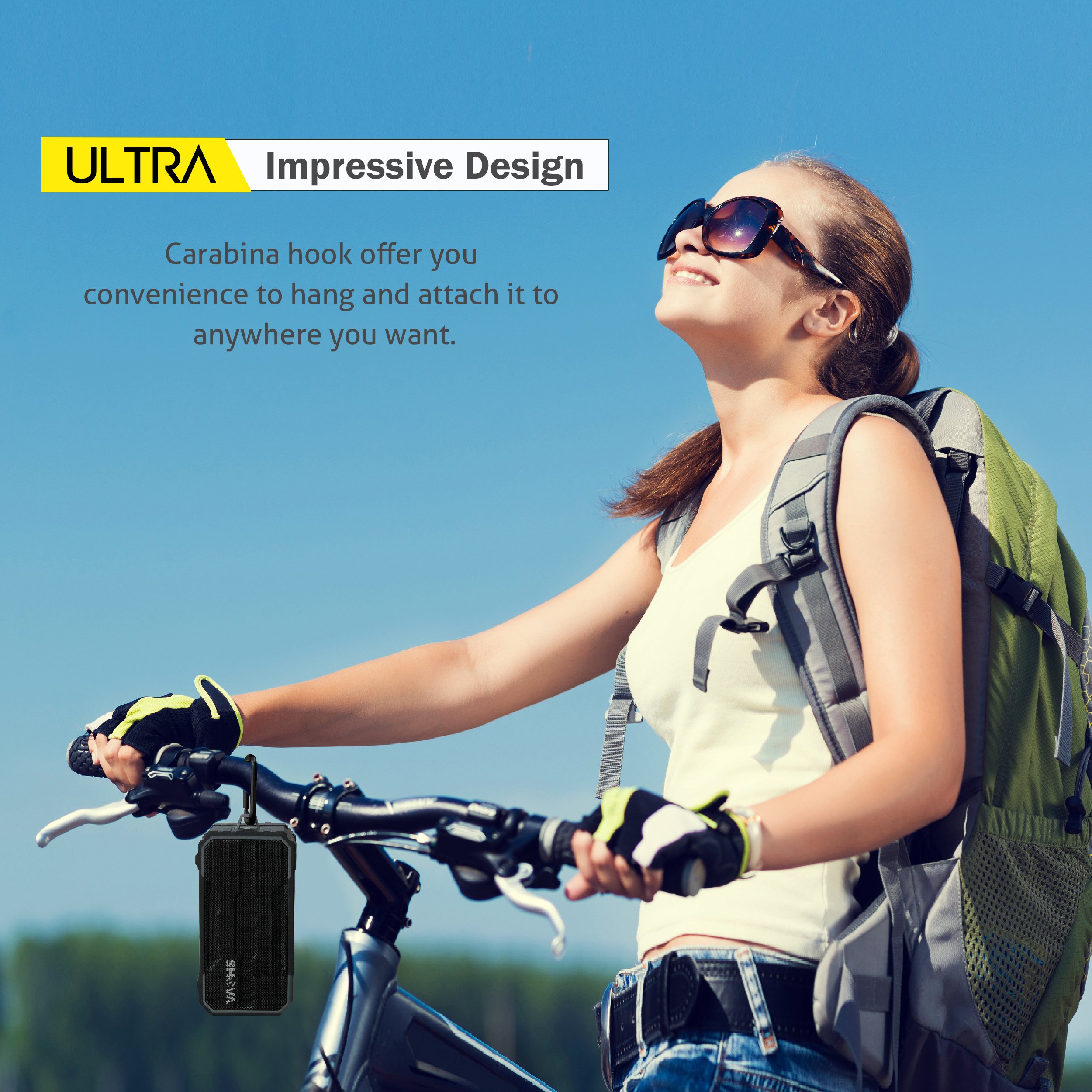 SHAVA Bluetooth Speaker, Outdoor IPX6 Waterproof Speaker, Portable Wireless Speaker 10W Drivers Speaker Enhanced Bass, Built in Mic Speakerphone, Aux-in, MicroSD for Beach,Pool,Party and Hiking(Ultra)