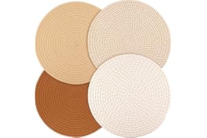 Billbotk Round Woven Placemats Set of 4, 13 Inches Kitchen Table Place Mats for Dining Table, Trivets for Hot Pots and Pans, Boho Table Setting Decor, Fall Decorations for Home