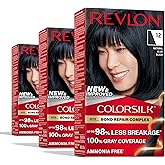 Revlon ColorSilk with Bond Repair Complex, Black Permanent Hair Color, 100% Gray Coverage, Ammonia Free Hair Dye, Vegan Keratin, 12 Natural Blue Black (Pack of 3)