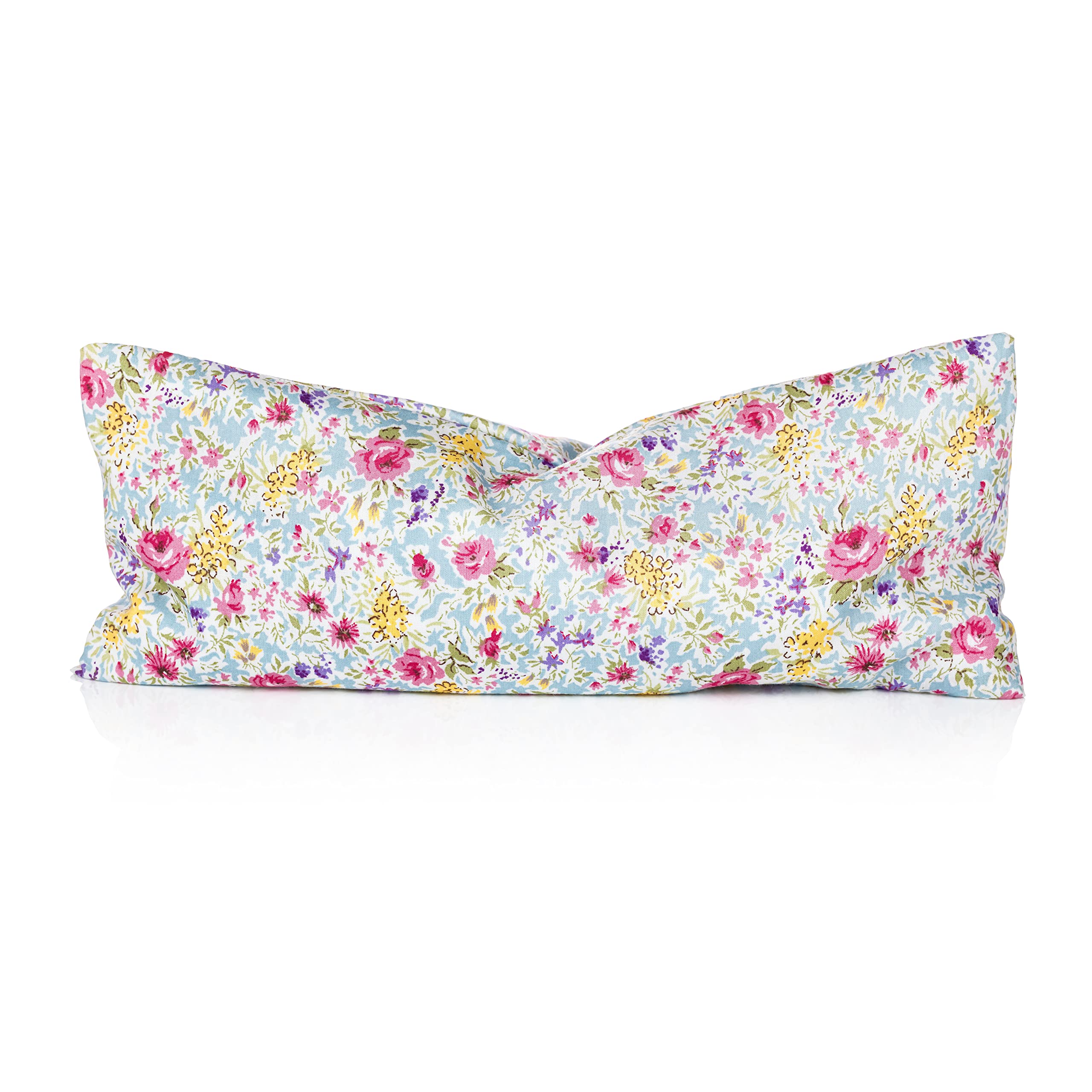 Clarity Blend Aromatherapy - Organic Lavender & Flaxseed Eye Pillow for Yoga & Relaxation Pima Cotton Lawn Fabric - Handcrafted in the UK - Pale Blue Floral Print