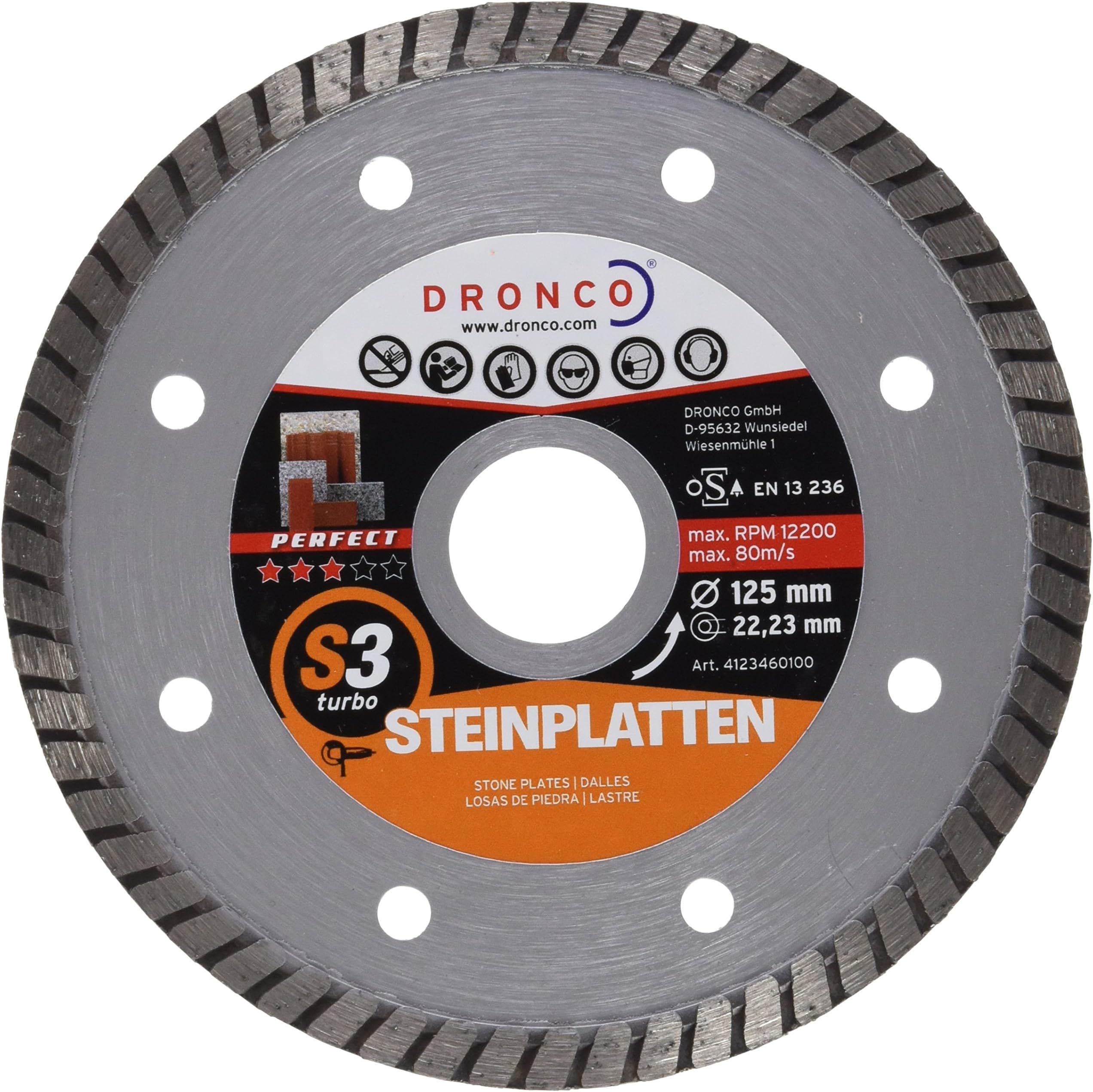 DRONCO S3TURBO-125 - Disco de diamante Perfect S3 Turbo - Placas de piedra (Antes TURBOF) Ø 125 mm