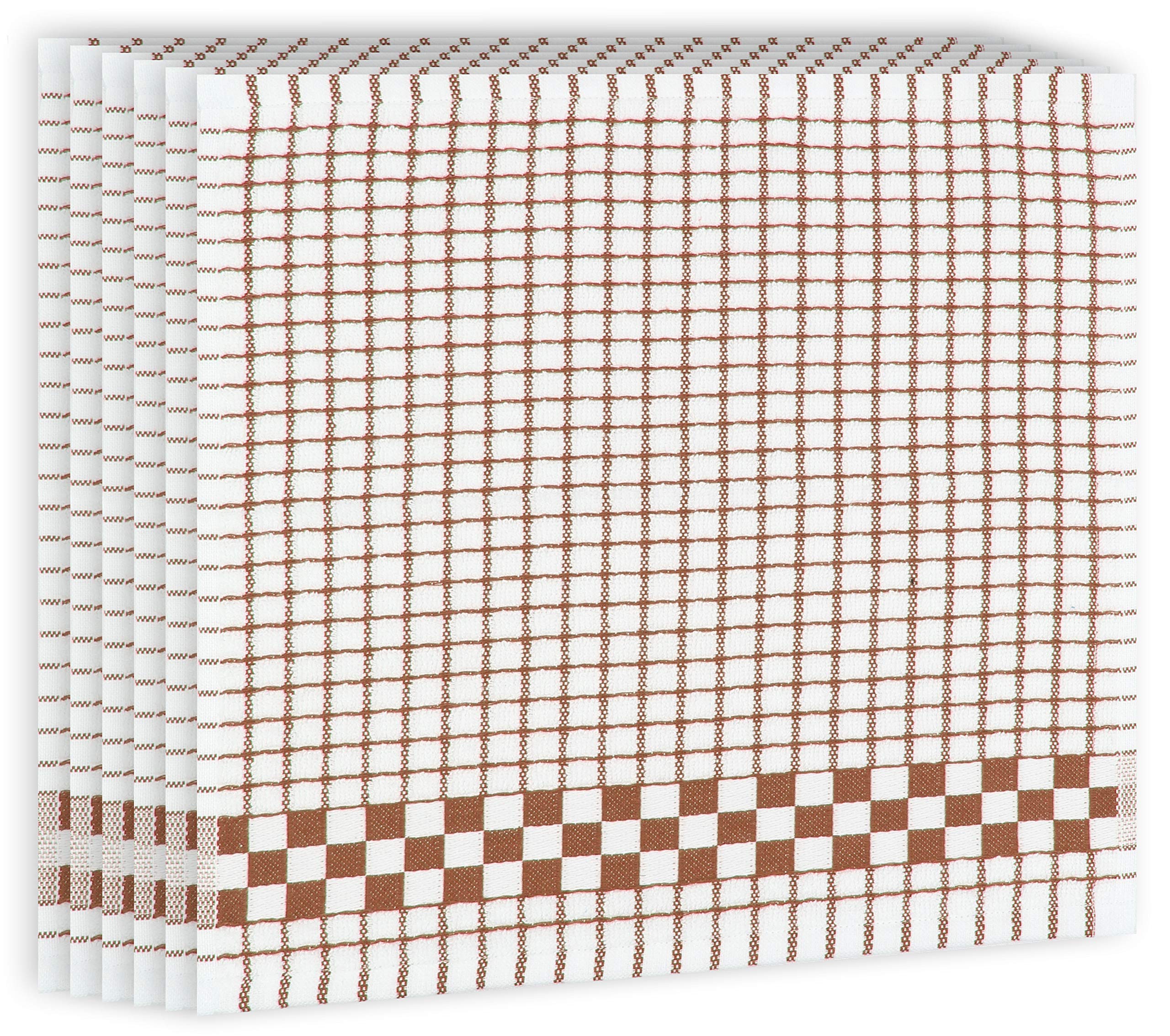 Fecido Classic Kitchen Dish Cloths with Hanging Loop (12 x 12 Inches) - Set of 6, Brown