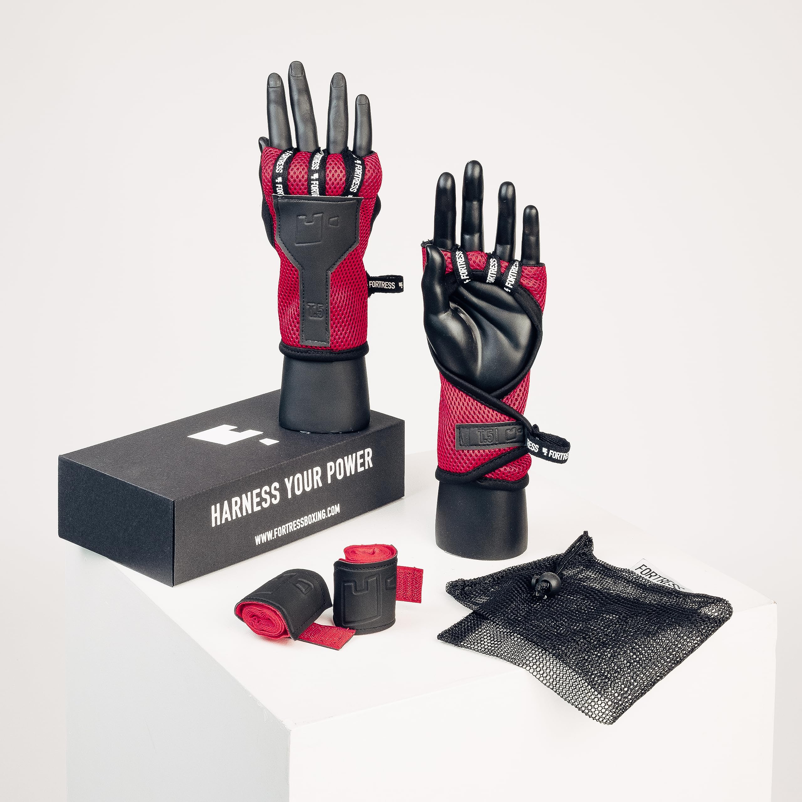 Fortress Boxing Boxing Hand Wraps - Shockproof Wrist Support with Hook & Loop & 1m Default Compression Wrap - Quick Hand Wraps Boxing, Muay Thai, Kickboxing & MMA Gloves - T1 Boxing Wraps