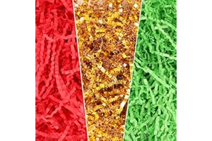 FUSHENMU 300g/10.6oz Christmas Crinkle Cut Paper Shred, Xmas Red Green Gold Raffia Paper Confetti Shred Filler for Gift Wrapping Basket Filling Wedding Christmas Thanksgiving Mother's Day