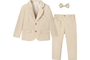 Volunboy Toddler 2 Piece Formal Suit Set Baby Cotton Linen Tuxedo 18 Months-5 Yrs Boys Ring Bearer Outfit