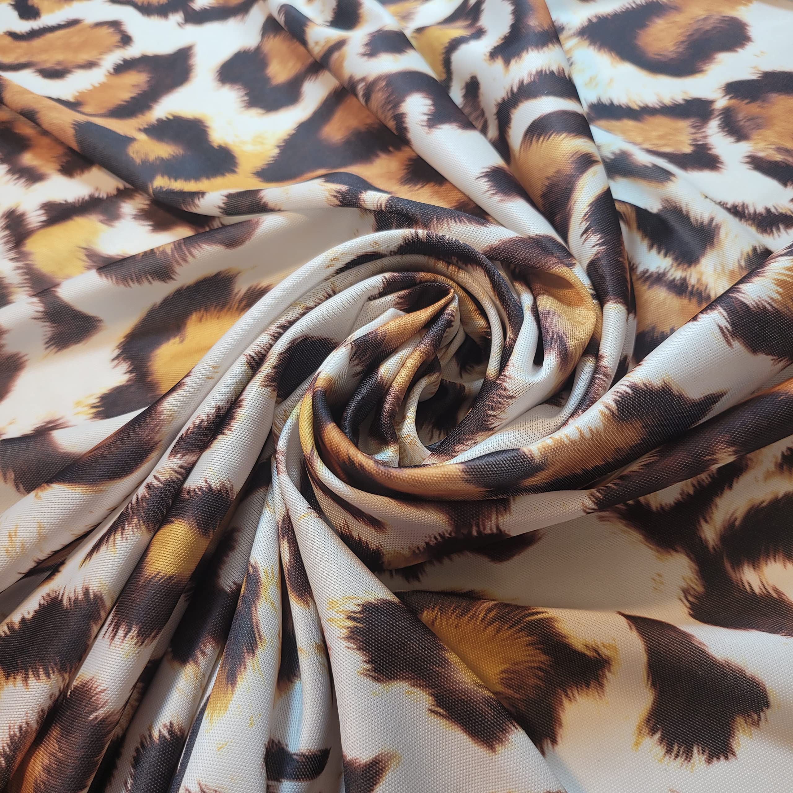 Floral Floral ITY Jersey Fabric Elastane 4-Way Stretch 58" Fashion Dress Meter (Ivory Cheetah)