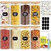 BGraceyy 32 oz 8 Pcs Glass Jars with Bamboo Lids, Stackable Clear Food Storage Jars, Airtight Kichen Glass Pantry Storage Containers with Lids for Rice, Candy, Sugar, Flour, Nuts, Cookie, Coffee Bean