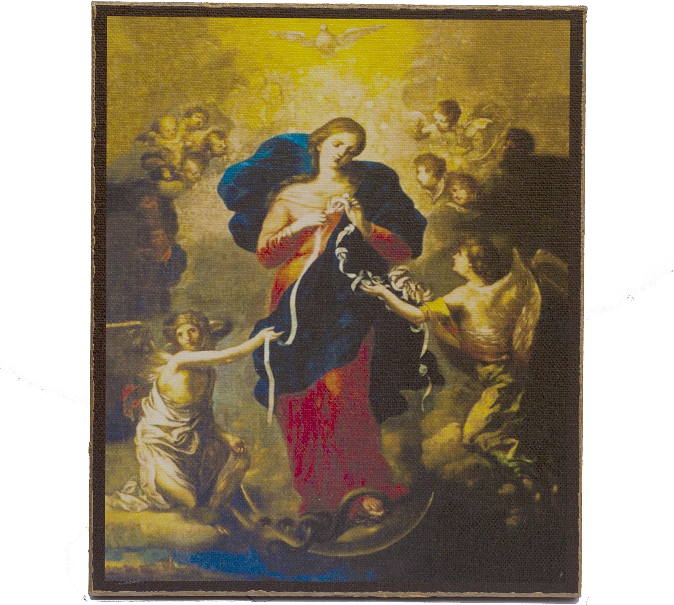 Ledicons Mary, Undoer of Knots, Painting by Johann Georg Schmidtner, print canvas with handmade finishes, Size 24x20x1.1 cm. Prime quality