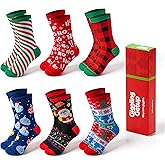 Giggling Getup 6 PCS Christmas Cotton Socks for Women, Plaid Crew Socks for Women Holiday, Christmas Party Gifts for Xmas