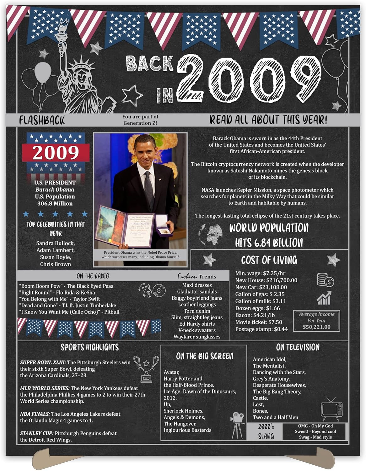 Wall Décor - 14th Birthday Party Gifts - 14 Years Old Anniversary Poster for Boy or Girl. Back In 2009 Party Supplies. Birthday or Wedding Gift Ideas for Home Wall Decorations. Born 14 Years ago Card 11x14 In