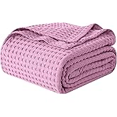 Elegant Comfort Premium 100% Cotton Waffle Blanket - Lightweight Breathable Waffle Weave Bed Blanket - Soft and Warm All Season Blanket for Couch, Sofa and Bed, Queen Size 90x90 Inches, Lavender