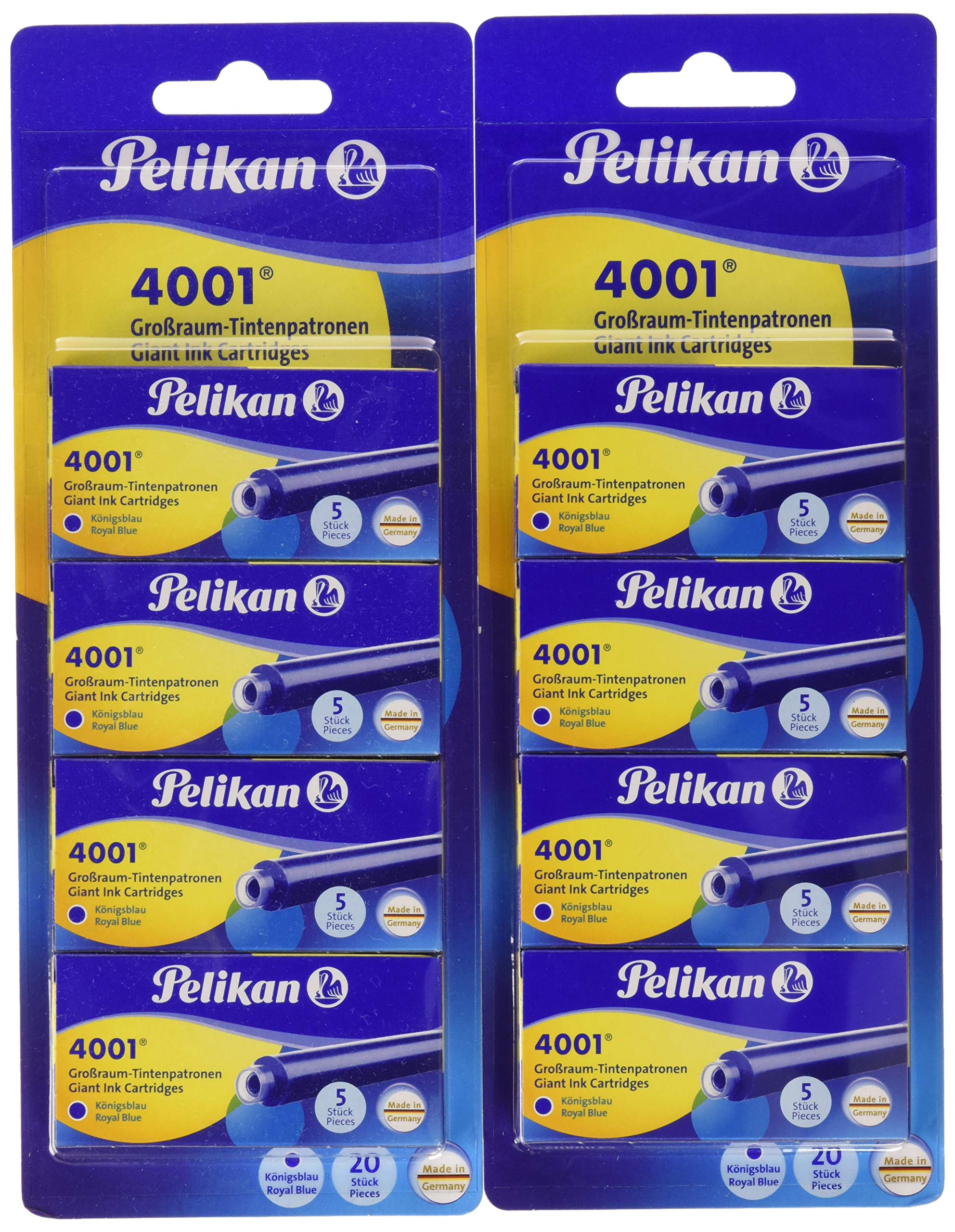 Pelikan 40 x 4001 Royal Blue Ink Cartridges 8 x 5 Large Capacity 330894