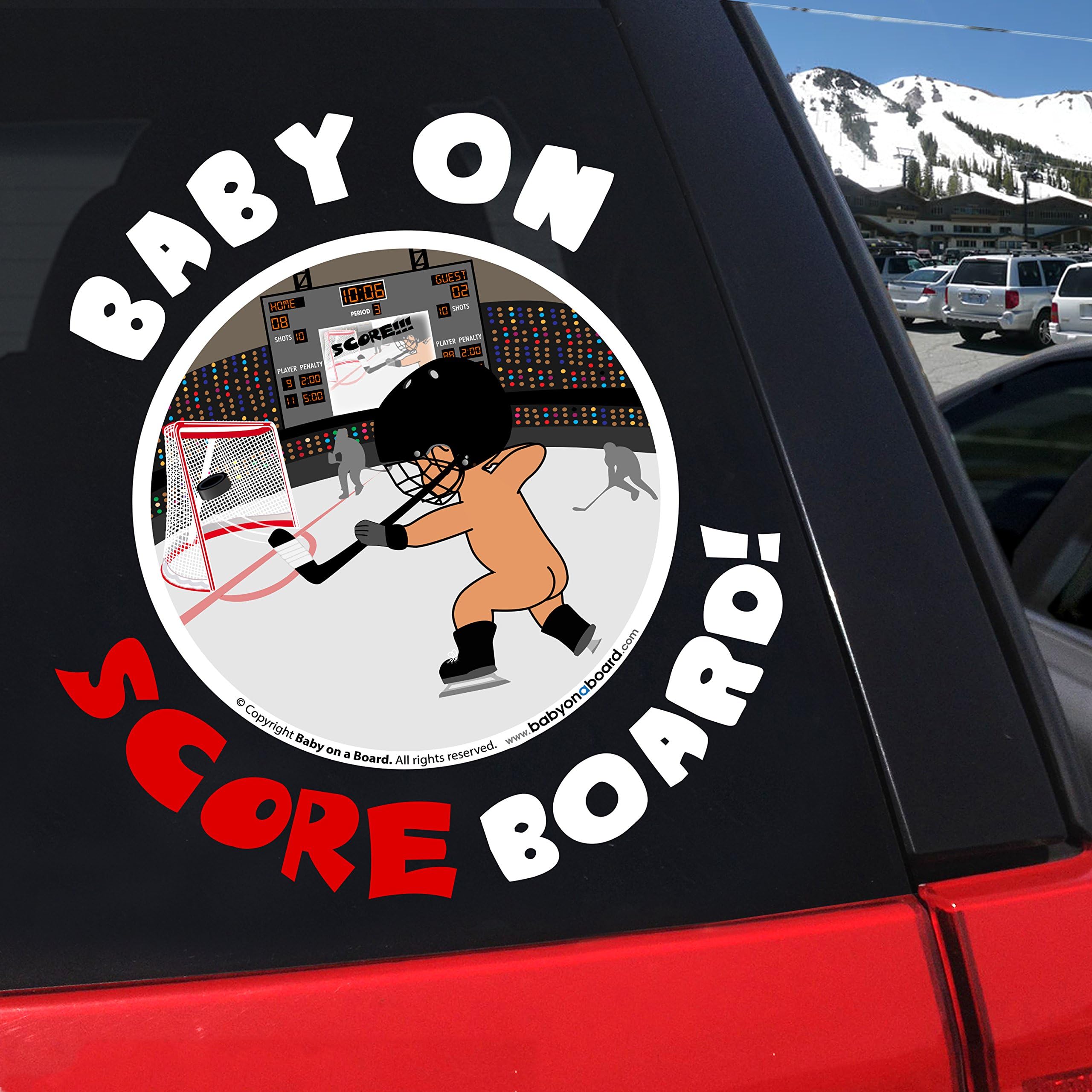 Baby on Scoreboardboard Vinyl Decal Sticker - Hockey Boy - Fun Baby on Board Sports (5"x5.25")