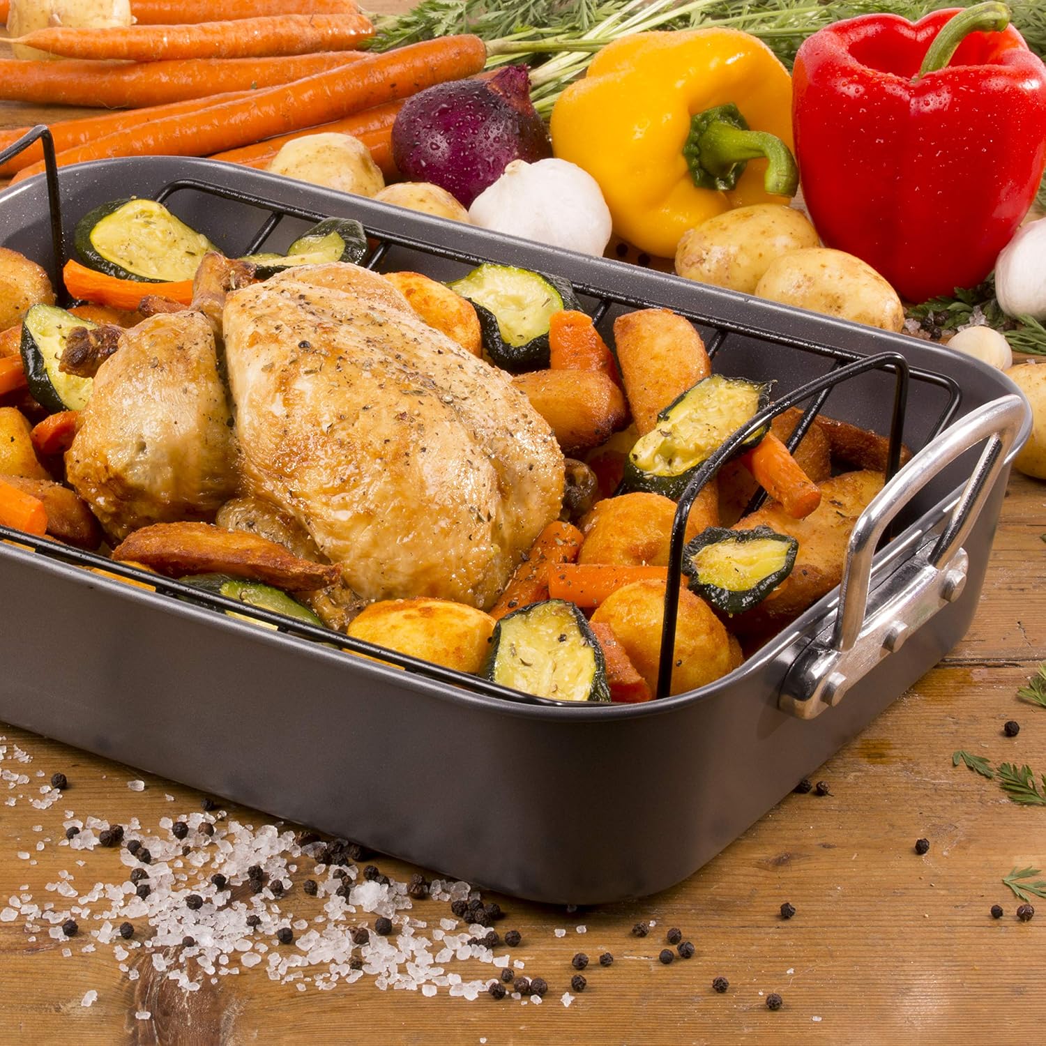 Prochef Roasting Tray 15” , Professional Grade, Removable Non Stick Rack, Black, Length: 42cm Width: 27cm Height: 7cm - Image 4