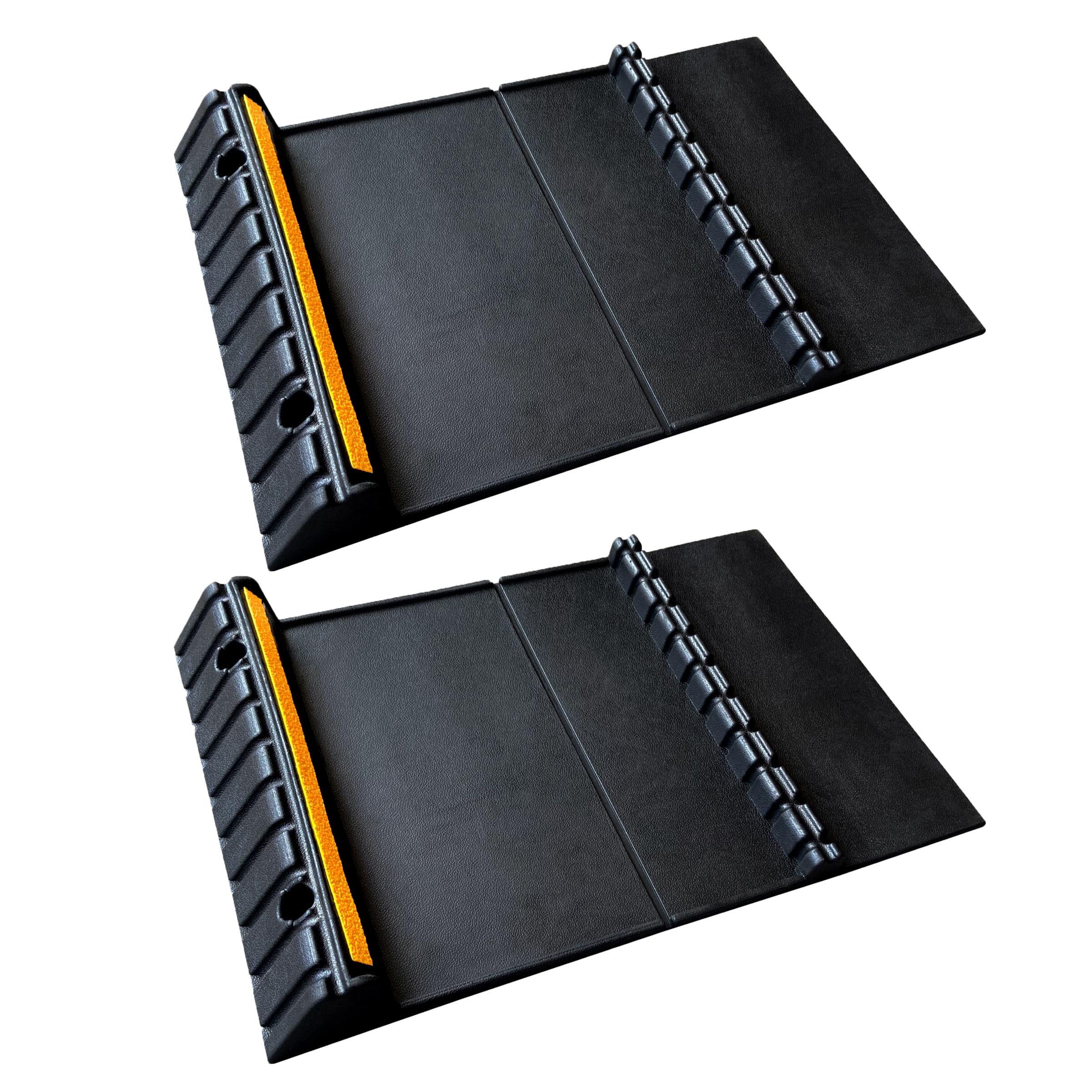 Photo 1 of YONSHENG Parking Mat Car Stopper for Garage Floors- Heavy Duty Rubber Parking Aids - Wheel Stop with Scatter Glass Reflective Yellow Targets for Car Garage Floor Stop Aid Indoor Outdoor, 2 Pack