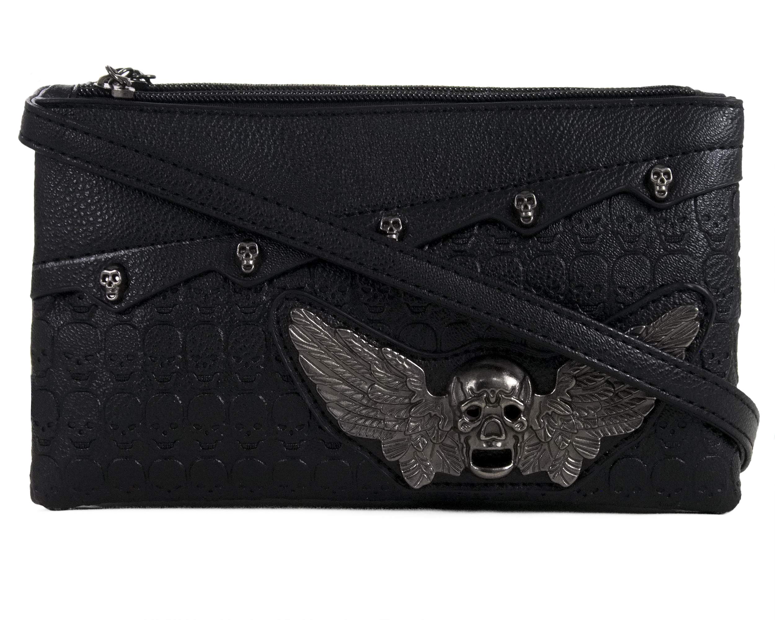 GOTHXSkull Wing Ladies Handbag Clutch Evening Handbag Steam Punk Rock Goth School College PU Vegan Leather Gig Festival Travel Bag
