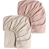 Konssy Muslin Crib Sheets for Girl Boy, 2 PCS Soft and Breathable Cotton Baby Sheets for Standard Crib Mattress, 52"x 28" (Pink, Cream)