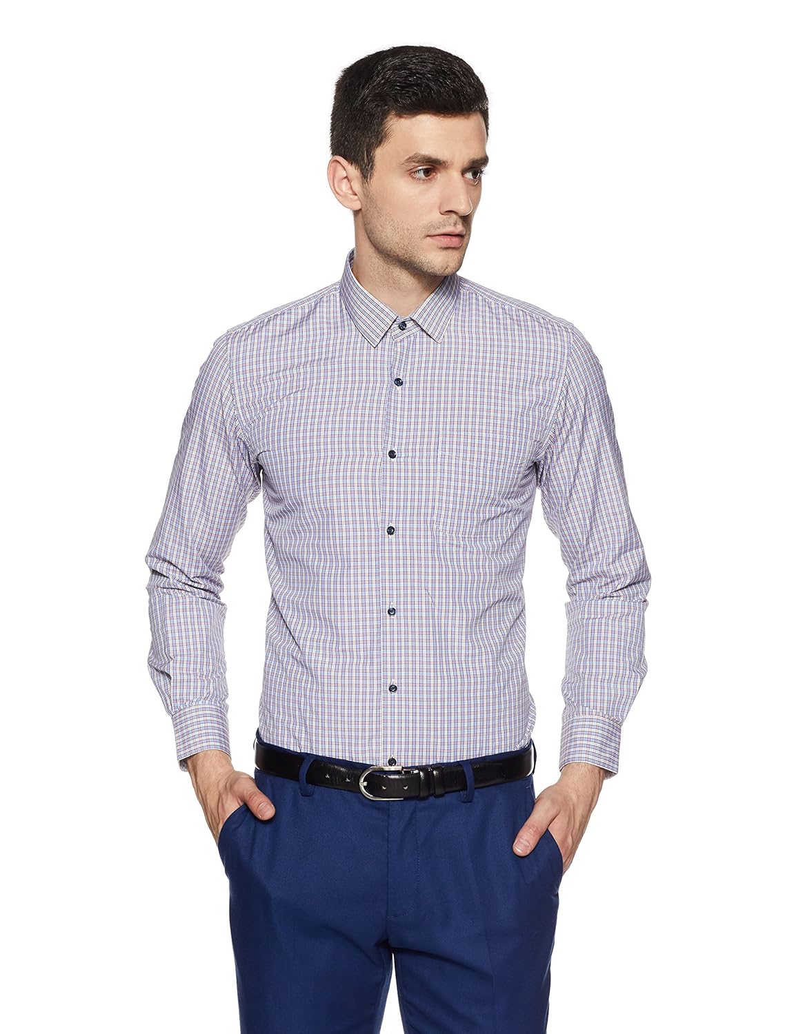 peter england men's checkered slim fit formal shirt