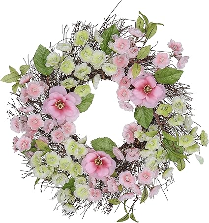 Amazon V M Valery Madelyn リース 玄関 春桜 大 春分の日 壁掛け ドア飾り プレゼント ギフト フェイクグリーン 造花 見舞い用 造花 オンライン通販